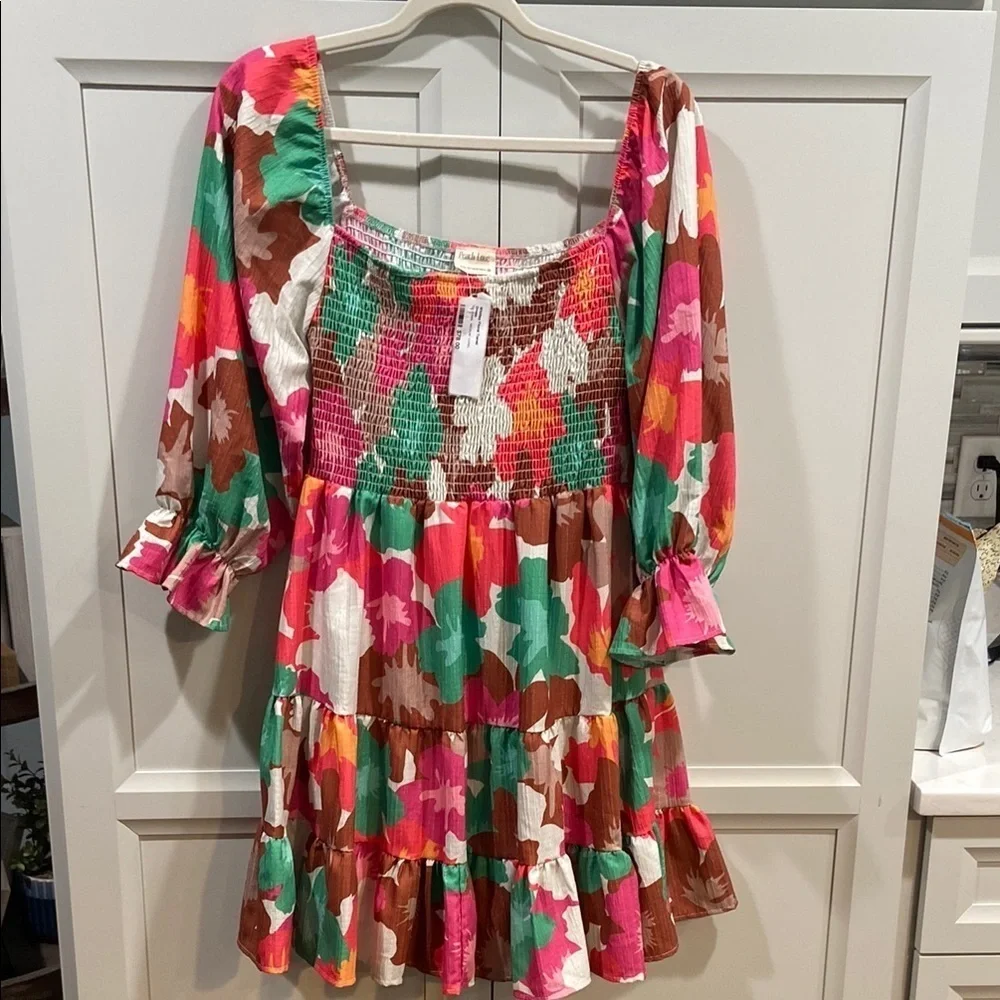 Peach Love California Whitney Floral Tiered Dress Size Medium
